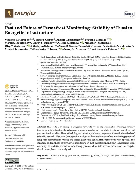 Past and Future of Permafrost Monitoring: Stability of Russian Energetic Infrastructure